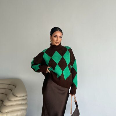 baklava desen kazak yeşil