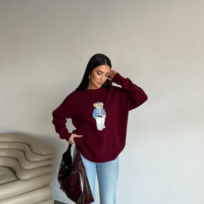 bordo ayıcıklı kazak